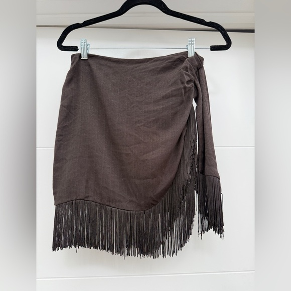 12th Tribe Asymmetrical Black Fringe Skirt - Picture 5 of 9